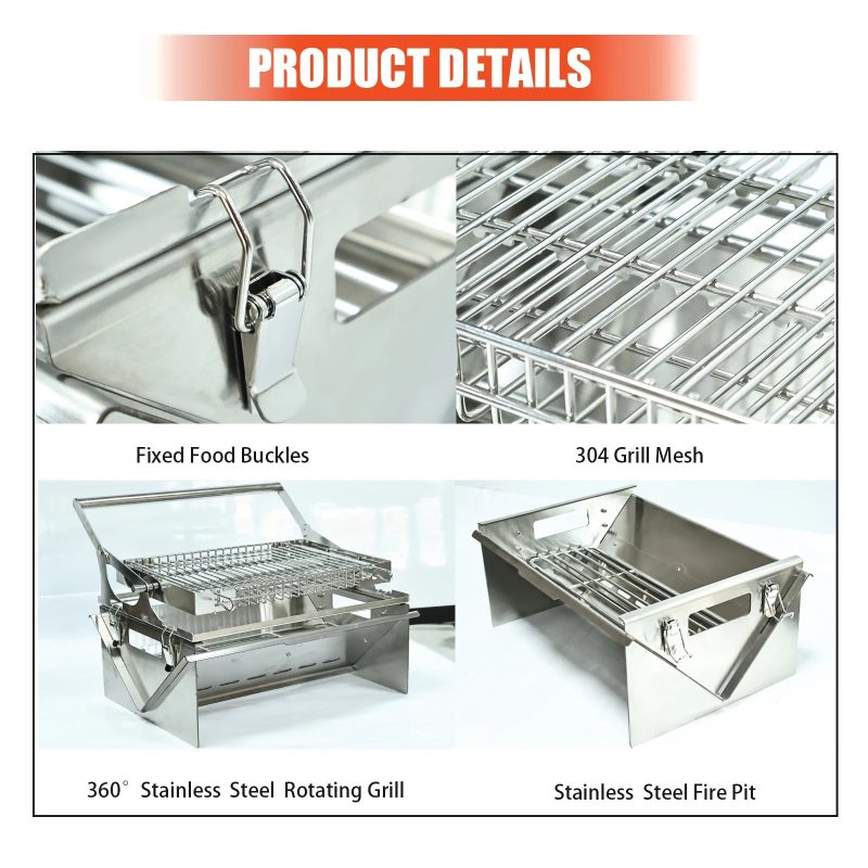 Portable BBQ Grill with 360° Rotating Top Grid for Camping - Image 6