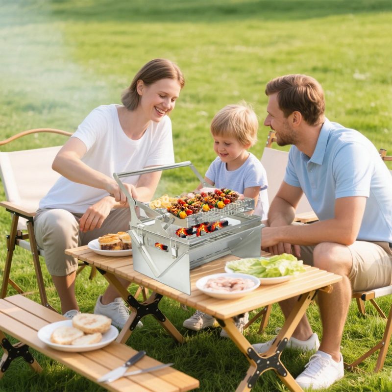 Portable BBQ Grill with 360° Rotating Top Grid for Camping - Image 3