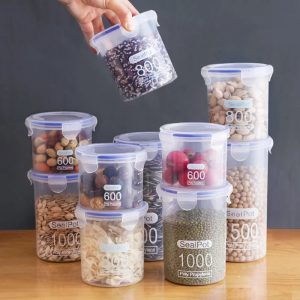 4Pcs Sealed Storage Box Set – Transparent Kitchen Food Organizers