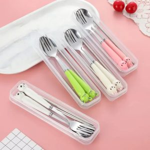 Portable Cartoon Tableware Set for Kids – Fun & Durable Utensils with Case