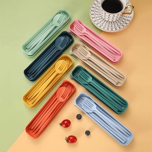 4Pcs Travel Cutlery Sets – Portable Wheat Straw Tableware